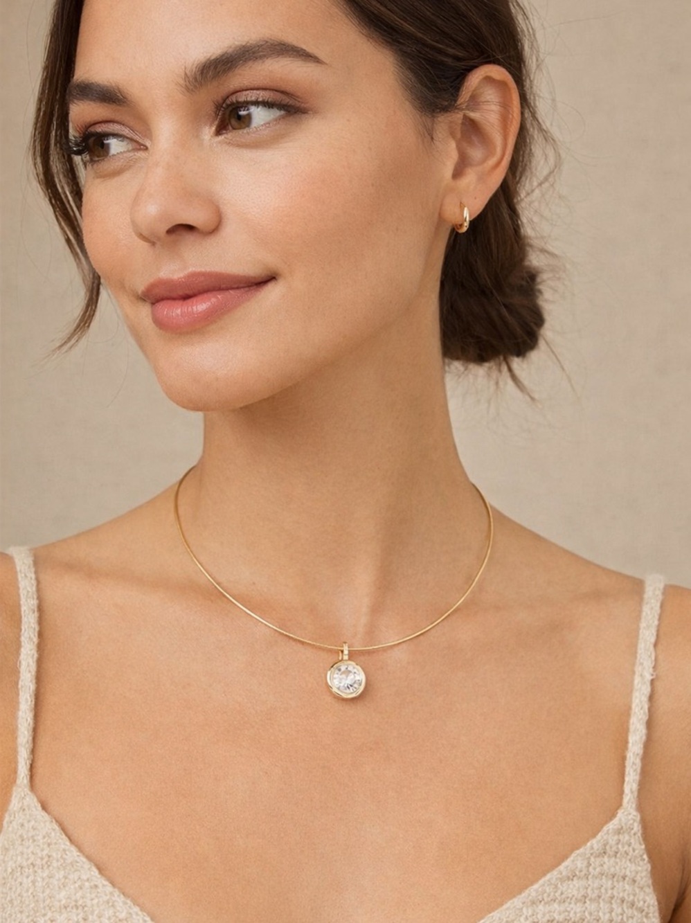 NWT Anthropologie Thin Corded Crystal Pendant Necklace Gold Tone